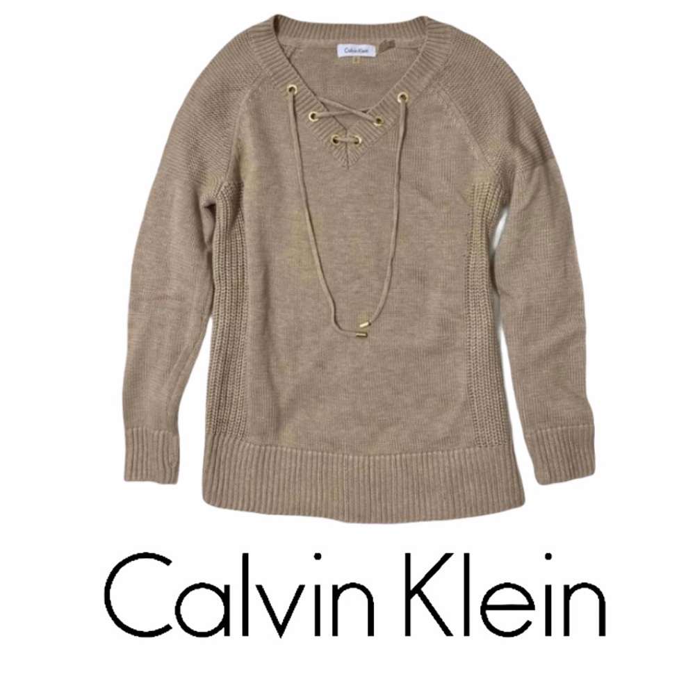 Calvin Klein | Sz S Lace Up V-neck String Sweater